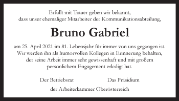 Traueranzeige von Bruno Gabriel von OÖNachrichten