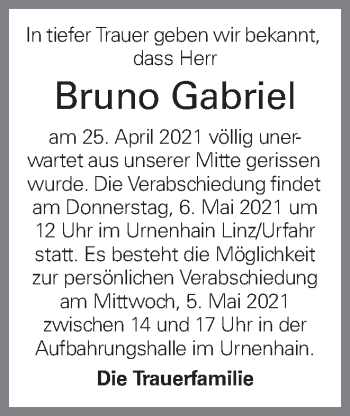 Traueranzeige von Bruno Gabriel von OÖNachrichten