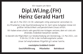 Traueranzeige von Heinz Gerald Hartl von OÖNachrichten