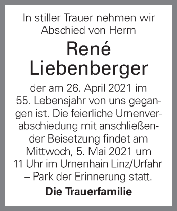 Traueranzeige von René Liebenberger von OÖNachrichten