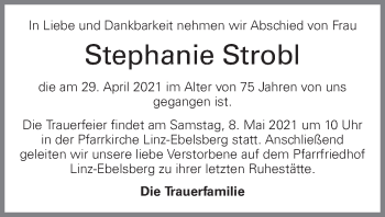 Traueranzeige von Stephanie Strobl von OÖNachrichten