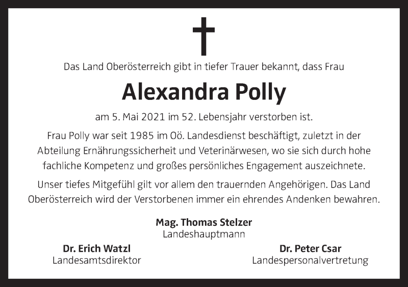  Traueranzeige für Alexandra Polly vom 10.05.2021 aus OÖNachrichten
