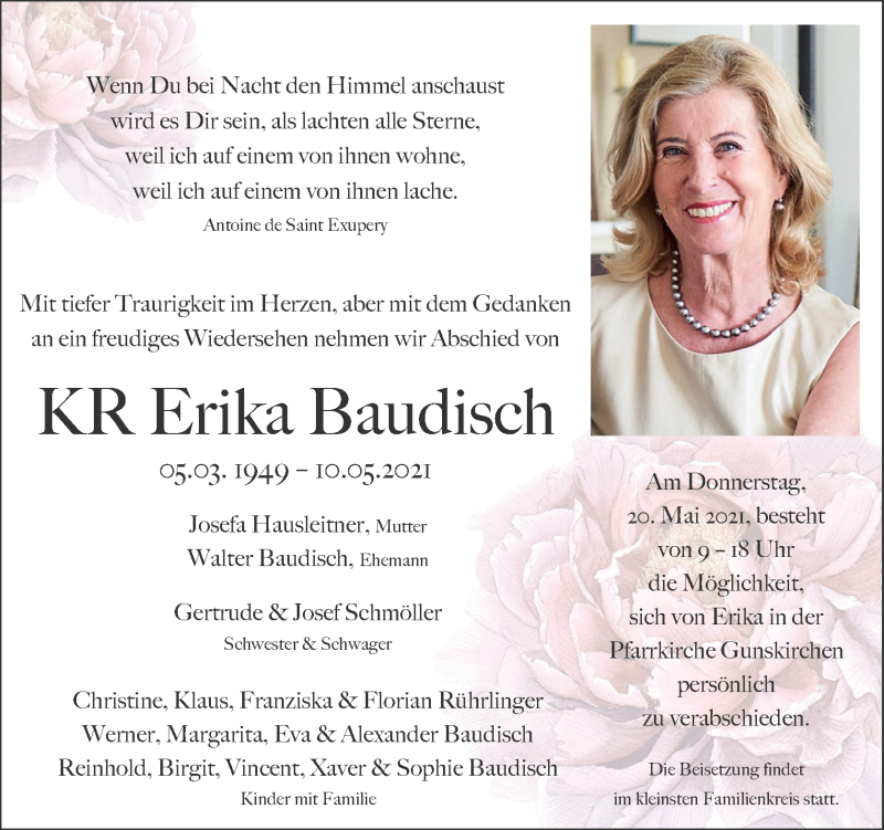  Traueranzeige für Erika Baudisch vom 15.05.2021 aus OÖNachrichten
