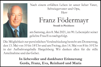 Traueranzeige von Franz Födermayr von OÖNachrichten