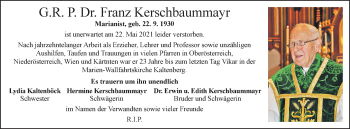Traueranzeige von Franz Kerschbaummayr von OÖNachrichten