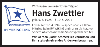 Traueranzeige von Hans Zwettler von OÖNachrichten