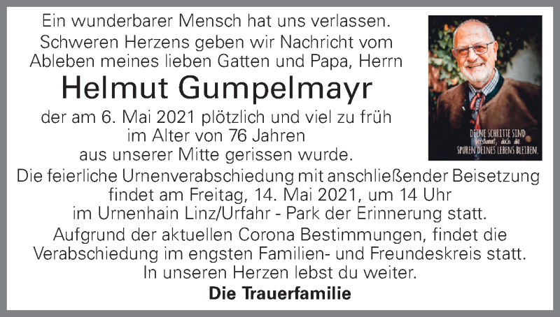  Traueranzeige für Helmut Gumpelmayr vom 11.05.2021 aus OÖNachrichten