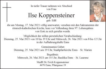 Traueranzeige von Ilse Koppensteiner von OÖNachrichten