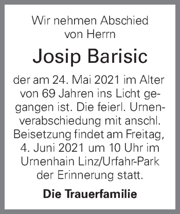 Traueranzeige von Josip Barisic von OÖNachrichten