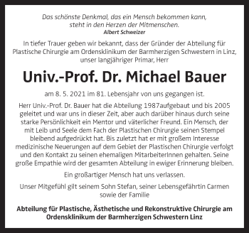 Traueranzeige von Michael Bauer von OÖNachrichten