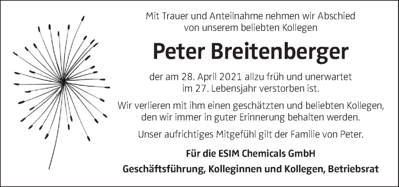 Traueranzeige für Peter Breitenberger vom 03.05.2021 aus OÖNachrichten