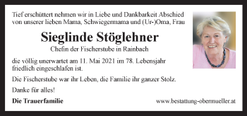 Traueranzeige von Sieglinde Stöglehner von OÖNachrichten