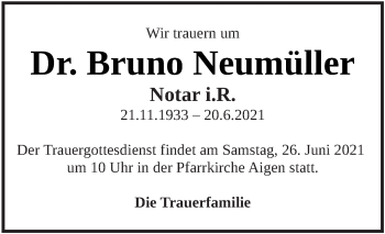 Traueranzeige von Bruno Neumüller von OÖNachrichten
