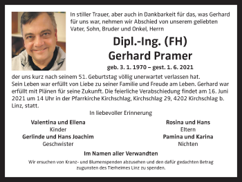 Traueranzeige von Gerhard Pramer von OÖNachrichten