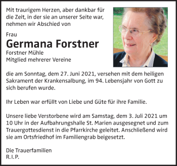 Traueranzeige von Germana Forstner von OÖNachrichten