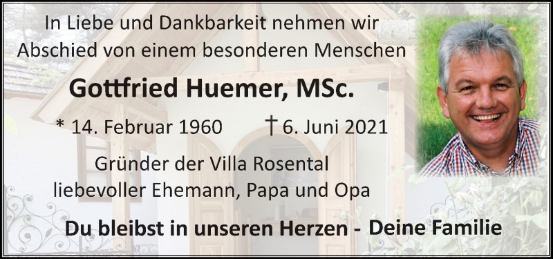  Traueranzeige für Gottfried Huemer vom 12.06.2021 aus OÖNachrichten