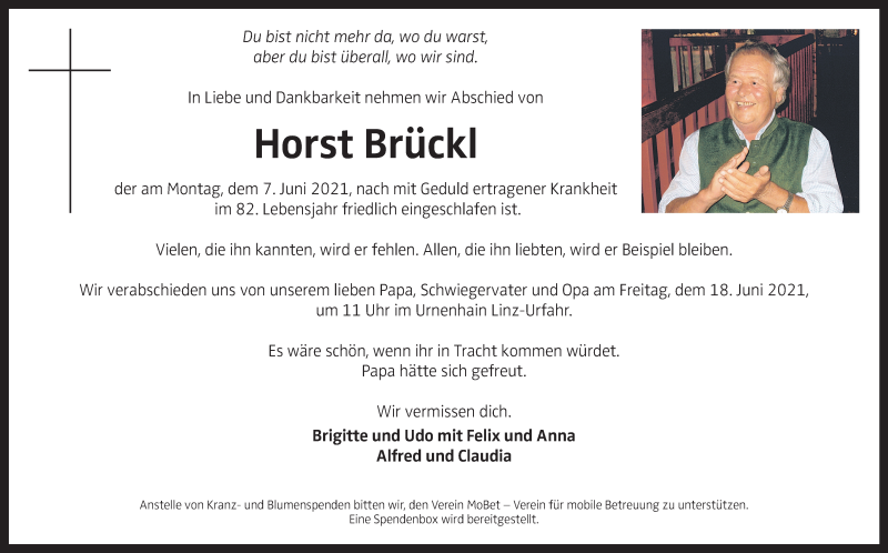 Traueranzeige für Horst Brückl vom 12.06.2021 aus OÖNachrichten