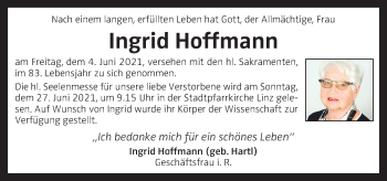 Traueranzeige von Ingrid Hoffmann von OÖNachrichten