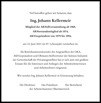 Traueranzeige von Johann Kellermeir  von OÖNachrichten