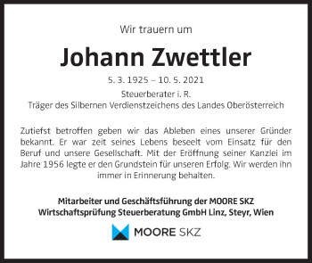 Traueranzeige von Johann Zwettler von OÖNachrichten