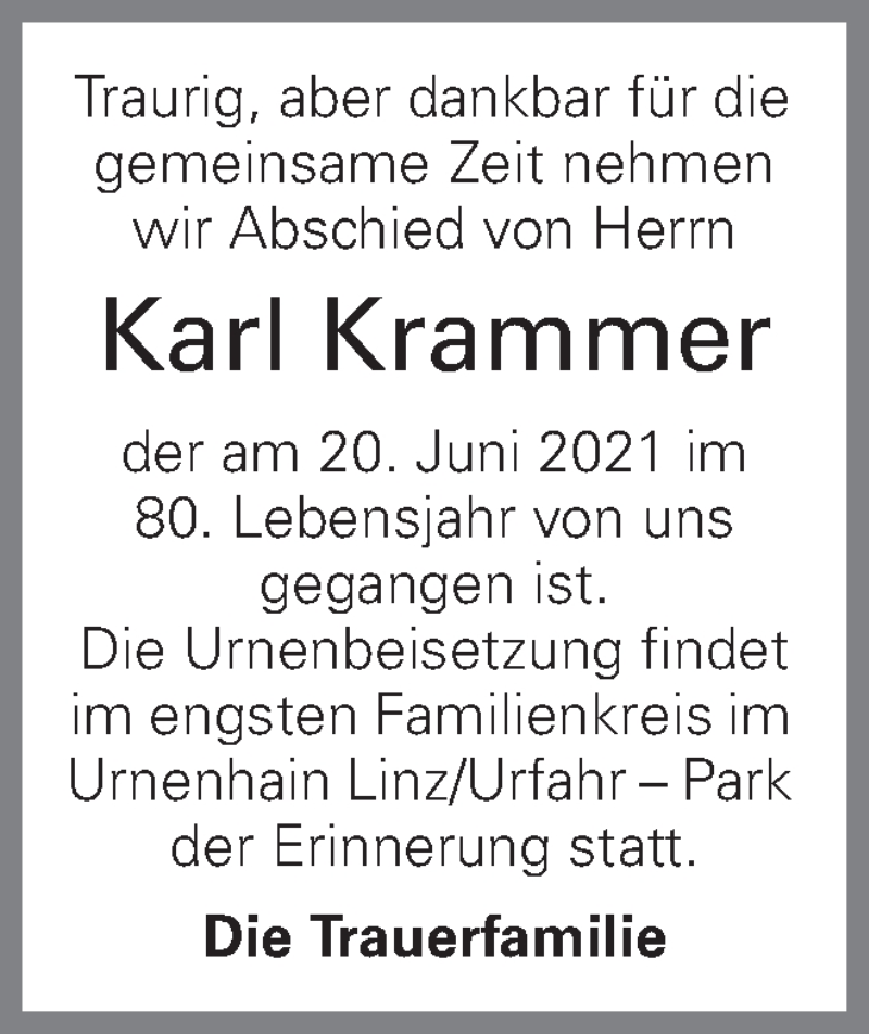 Traueranzeigen von Karl Krammer wirtrauern.at