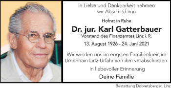 Traueranzeige von Karl Gatterbauer von OÖNachrichten
