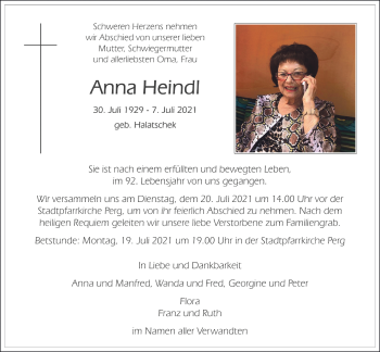 Traueranzeige von Anna Heindl von OÖNachrichten
