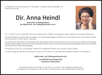 Traueranzeige von Anna Heindl von OÖNachrichten