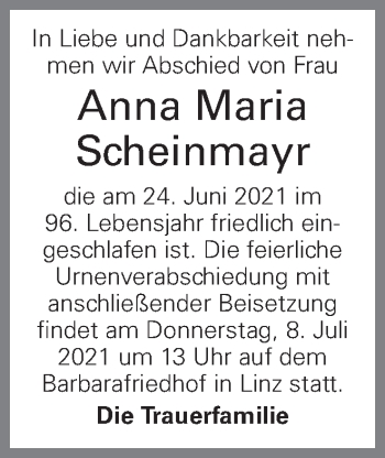 Traueranzeige von Anna Maria Scheinmayr von OÖNachrichten