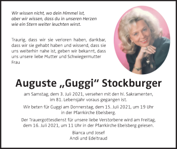 Traueranzeige von Auguste Stockburger von OÖNachrichten