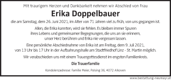 Traueranzeige von Erika Doppelbauer von OÖNachrichten