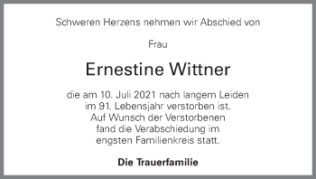 Traueranzeige von Ernestine Wittner von OÖNachrichten