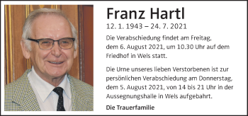 Traueranzeige von Franz Hartl von OÖNachrichten