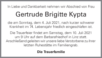 Traueranzeige von Gertrude Brigitte Kypta von OÖNachrichten