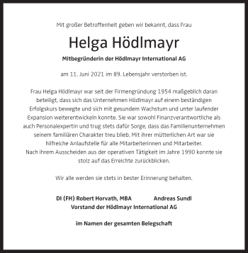 Traueranzeige von Helga Hödlmayr von OÖNachrichten