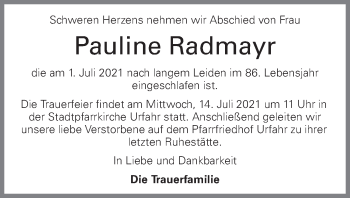 Traueranzeige von Pauline Radmayr von OÖNachrichten