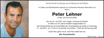 Traueranzeige von Peter Lehner von OÖNachrichten