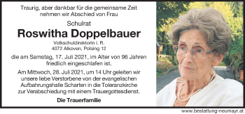 Traueranzeige von Roswitha Doppelbauer von OÖNachrichten