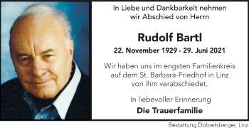Traueranzeige von Rudolf Bartl von OÖNachrichten