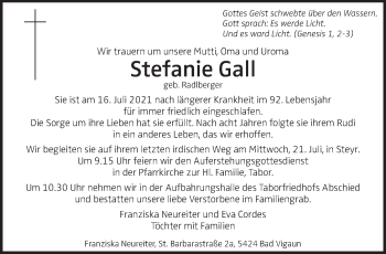Traueranzeige von Stefanie Gall von OÖNachrichten