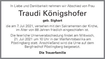 Traueranzeige von Traudi Königshofer von OÖNachrichten