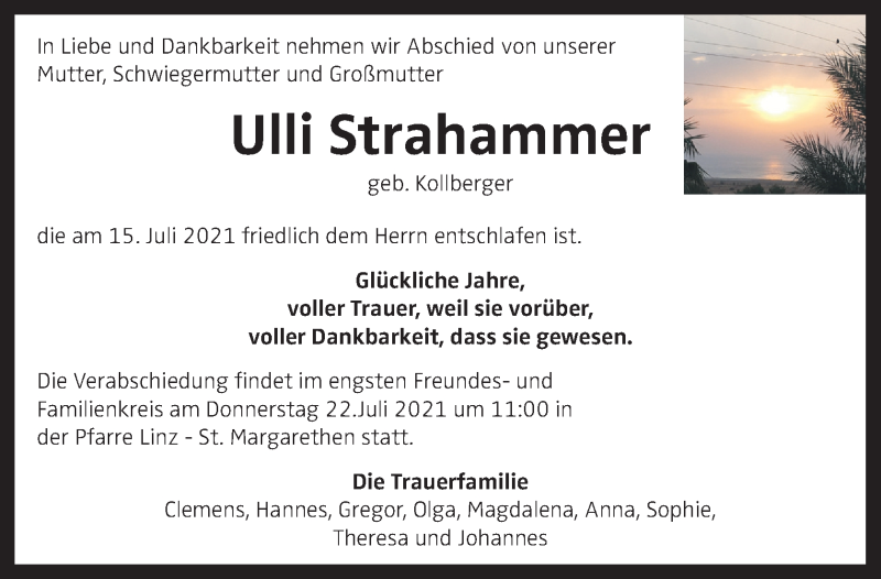 Traueranzeige für Ulli Strahammer vom 17.07.2021 aus OÖNachrichten