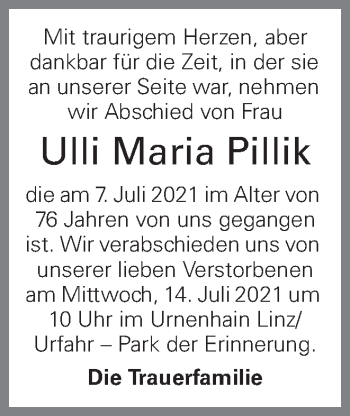 Traueranzeige von Ulli Maria Pillik von OÖNachrichten