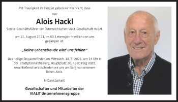 Traueranzeige von Alois Hackl von OÖNachrichten
