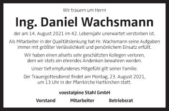 Traueranzeige von Daniel Wachsmann von OÖNachrichten