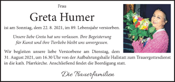 Traueranzeige von Greta Humer  von OÖNachrichten