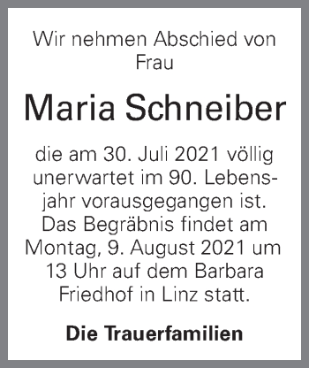 Traueranzeige von Maria Schneiber von OÖNachrichten