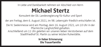 Traueranzeige von Michael Stertz von OÖNachrichten