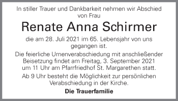Traueranzeige von Renate Anna Schirmer von OÖNachrichten
