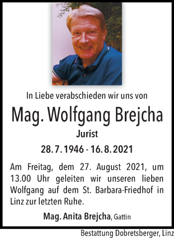 Traueranzeige von Wolfgang Brejcha von OÖNachrichten